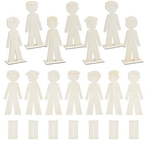 MAYJOYDIY 35 Stück Holz Männliche Menschen Ausschnitte 18.25x8cm Unvollendete Leere Menschen Scheiben Holz Unbemalte Figur Formen Zum Malen Für DIY Bastelprojekte Party Schreibtischdekoration