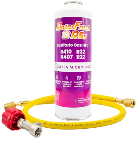 Gas Refrigerante Ralerfresh RS Sustituto de Gas R410, R32, R407 y R22 Recarga de Gas Refrigerante Organico para Aire Acondicionado Split Ecologico Eficiente Recarga Rapida (Botella + Manguera)