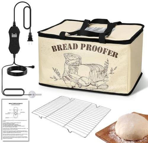 Lwuey Boîte à pain pliable, résistante au levain avec étagère et chauffage - Fermentation précise à température (10 à 45 °C) - Récipient de démarrage de pâte pour la fabrication de pizzas, la cuisson
