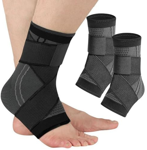 2 Stück Sprunggelenkbandage, bandage fußgelenk, Fußbandage bei Bandschäden, Schwachen Gelenken, Verstauchtem Gelenks（XL, schwarz）