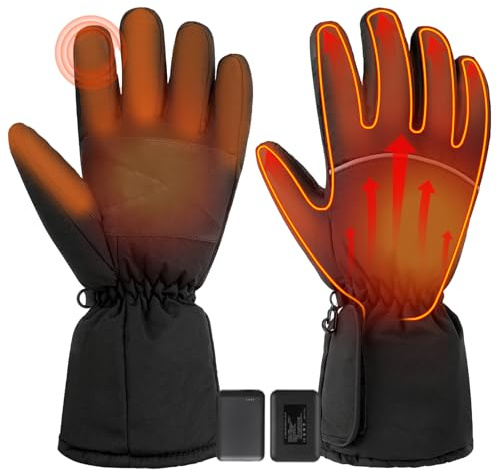 Heated Gloves for Men Women, Touchscreen Waterproof Electric Fast Heating Ski Gloves for Winter Outdoor (5V/5000mAh Lithium Battery, XL)
