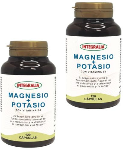Integralia Magnesio y Potasio - Pack Ahorro 2 x 120 Cápsulas - Suplemento Mineral con Vitamina B6 - Para Reducir el Cansancio y la Fatiga - Formato Bote