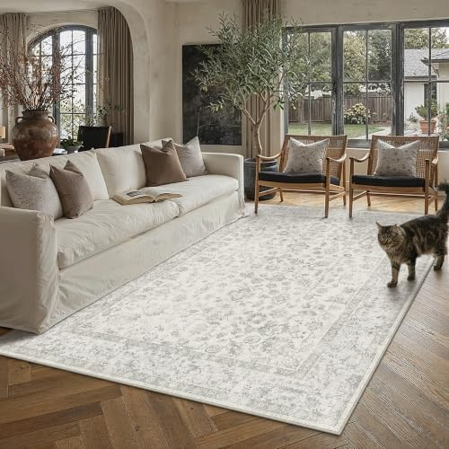 PureCozy Teppich Wohnzimmer 160x230cm Wohnzimmerteppich Grau Vintage Tepich | Weicher Kurzflor, Rutschfest, Pflegeleicht, Schlafzimmer, Esszimmer, Büro ,Kinderzimmer,Bettvorleger Carpet