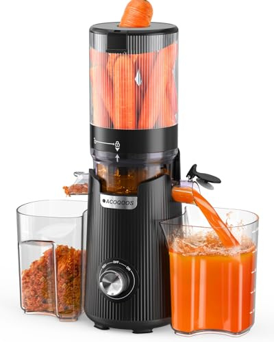Cold Press Juicer, Auto Feed & Pre-cut, 55 RPM Slow Masticating High Juice Yield Juicer Machines, Easy to Clean, 5.3 Wide Chute, 1.8L Hopper with 2 Cups, Black