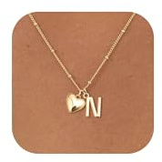 KINHOPI Kette mit Buchstaben, Silber/14K Vergoldet, A-Z & Herz Anhänger | Halskette mit Buchstaben, Namenskette Damen, Schmuck Personalisierte Geschenke für Frauen Mädchen