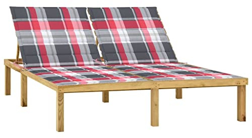 Mandloder Doppel-Sonnenliege Kiefernholz imprägniert 2 Personen verstellbar mit Auflagen Gartenliege Strandliege Terrassen-Liegen Chaiselongue-Stühle Outdoor Liegestuhl