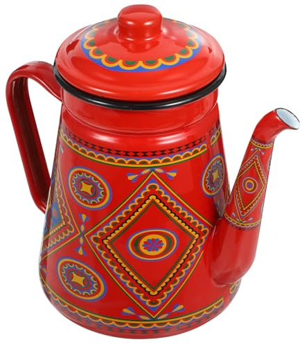 TOGEVAL Bollitore Smaltato da 1,5 l Manico Antiscottatura, Teiera Vintage per Uso Quotidiano, Bollitore da Fornello Resistente e Leggero per Tè e Tisane, per Casa e Cucina