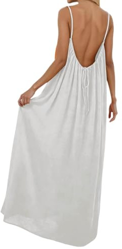 Vestidos de tirantes sin espalda para mujer 2026, vestidos de playa bohemios veraniegos con espalda abierta, elegantes vestidos casuales de línea A con escote profundo y lazos en la espalda