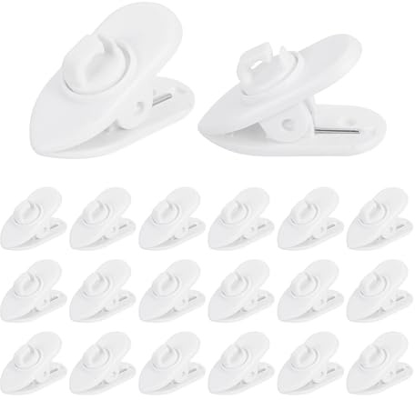 Nexarelle 20PCS Clips for Earphone Wire (24x11mm, for 1.8mm) - 360 Degree Rotate Cord Clamp Holder, Fixing Headphone MP3 Wire for Clothing/Shirt/Collar, White