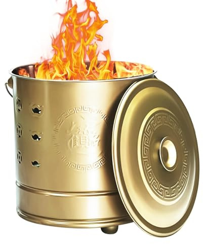 Erconsso Verbrennungstonne - Tragbarer Sicherheits-Edelstahlkorb,Mit Deckel, Feuerhaken Und Metall-Innenfass - Für Garten, Laub, Holz, Müll, Spielgeld, Terrasse, Deck, Balkon Und