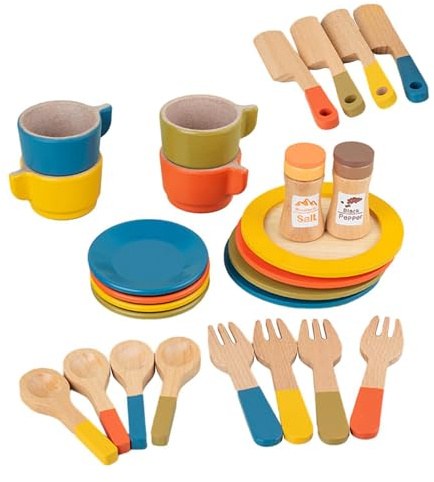AUYXSSZ Role Play Dishes Kitchen Pretend Play Toy Developing Interactive Experiences Leading To Improved Life Skills Wooden Dish Set For Girls Toddlers Tea