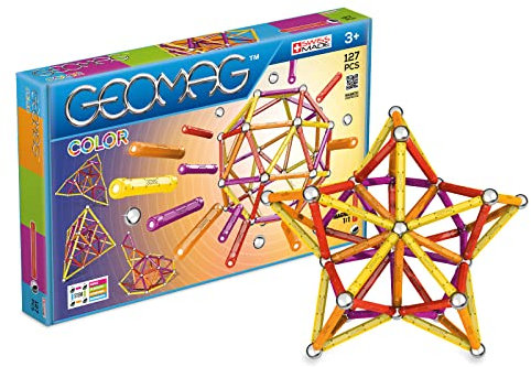 Geomag - Classic Color 127 Stück - Magnetisches Konstruktionsspiel für Kinder ab 3-4 Jahren - Hergestellt in der Schweiz - Magnetische Bausteine mit 60 Stäben, 61 Kugeln, 6 Basen - STEM