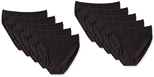 Amazon Essentials Damen Slip Aus Baumwolle Mit Hohem Beinausschnitt (In Übergröße Erhältlich), Atmungsaktiv, 10er-Pack, Schwarz, 38
