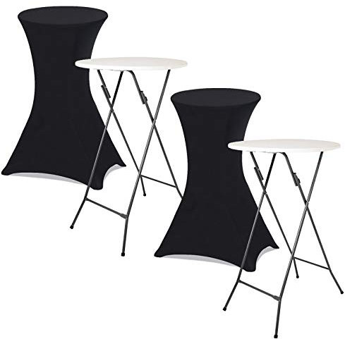 IDMarket - Set di 2 tavoli alti pieghevoli 105 cm e 2 fodere nere