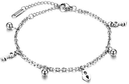 JewelryWe Damen Armband Herz Fußkettchen Edelstahl Liebe Herz Kugel Perlen Charmsarmband Armkette Fußkette Gravur Geschenk für Frau Mädchen