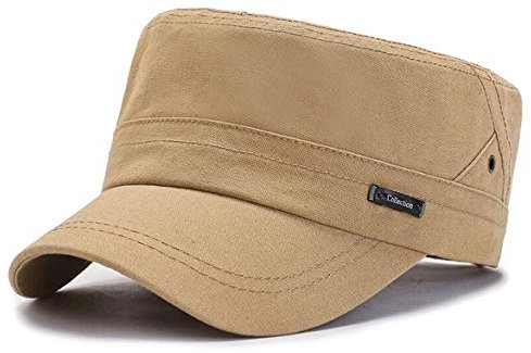 CHENNUO Army Cap Herren Military Flat Top Baseballmütze Cadet Hat Baumwolle Verstellbare Kappe (Beige)