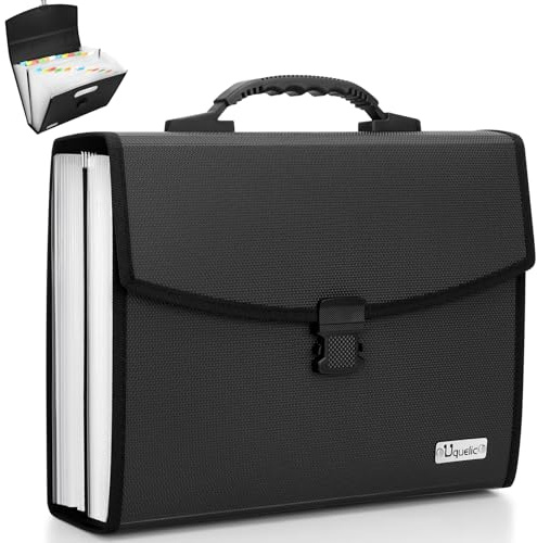 Uquelic 26 Pockets Expanding File Folder Organizer - Upgraded Durable Buckle, Accordion Folder Base with Ergonomic Portable Handle/Large A4 Letter Size Document Organizer, Folders with Pockets