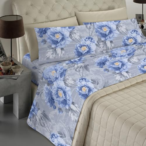 Banzaii - Completo Lenzuola Francese In Microfibra Made in Italy con Angolo h alto 30 cm Alessia Blu