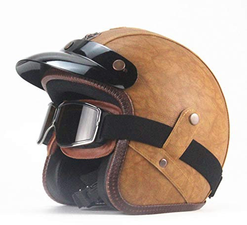 GAOZ Mezzo Casco da Moto con Occhiali Visiera, Casco Vintage Moto Nero Opaco Scooter Motorino Chopper Sicurezza Casco DOT Omologato retrò Casco Scodella Adulto