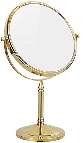 Stehende Schminkspiegel, 8 Zoll doppelseitiger Messing-Kosmetikspiegel mit Vergrößerung und drehbaren, rasierbaren Rasierspiegeln,Gold,10X