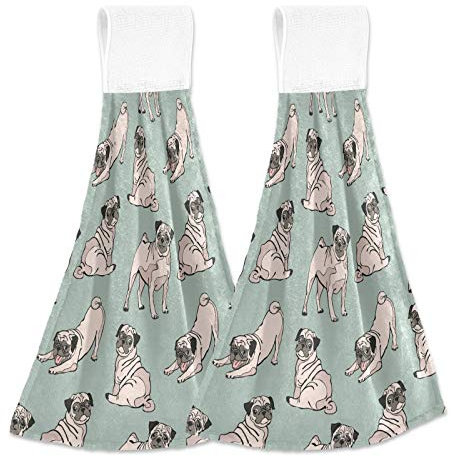 HMZXZ Hängend Hand Handtücher Küche Aquarell Hund schwarz Drucken Krawatte Handtuch Saugfähig Sanft Koralle Samt Gericht Gericht Wischen Stoff mit Schleife für Bad Waschlappen Zuhause Dekor, 2er Pack
