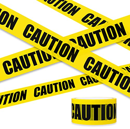 Daucin CAUTION Tape, Yellow Warning Tape Self-adhesive Barricade Safety Tapes with Bold Black Font Text, Maximum Readability for Halloween Decorations Workplace Danger Areas - 25 M x 4.8 CM