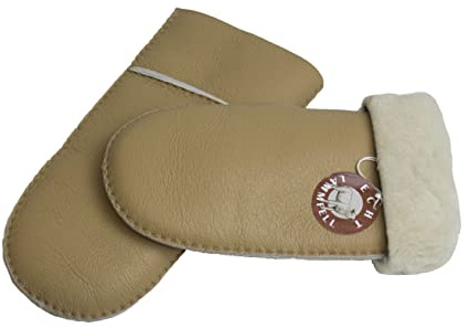 Reissner Lammfelle warme Merino Lammfell Fäustlinge Faust Handschuhe mit nappiertem Leder für Damen und Herren HDS-FAUST2-NAP-BEI-L beige L (Handumfang 22cm)