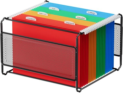 MaxGear Hanging File Organizer Box, Letter Size Hanging Folder Organizer with Smooth Rails, Metal Filing Box for Hanging File Folders, Mesh File Storage Box for Desk, Office, School, Home, Black