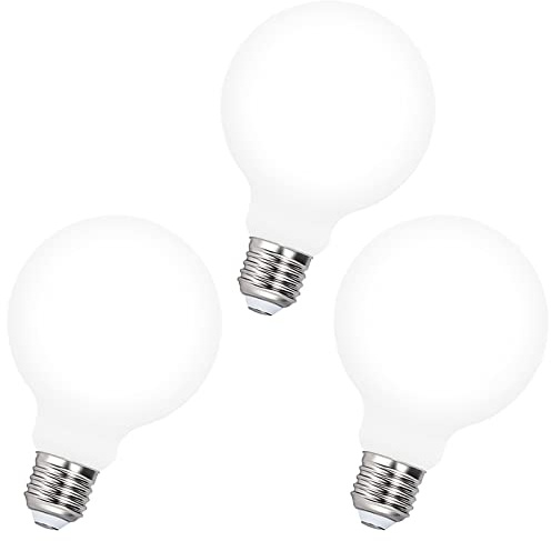 ENUOTEK Dimmable G95 LED Large Edison Screw E27 ES Base Round Light Bulbs Daylight Opal 4000K 8W Equivalent 80W Incandescent Bulb Lamp Maximum 870Lm 360°Full Lighting Angle 3 Pack