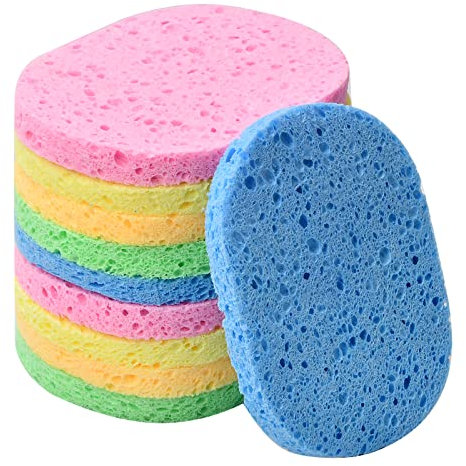 10 Pcs Facial Cleansing Sponge, Natural Cellulose Cosmetic Sponge, Reusable Makeup Remover Sponges, Face Wash Sponges for Exfoliating Mask Deep Cleansing, Non-Irritating (Colorful)