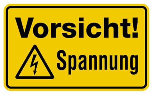 Aufkleber Warnung „Vorsicht! Spannung“ Hinweis Schild Folie selbstklebend, signalgelb | Größen wählbar Made in Germany, Größe: 24x40cm