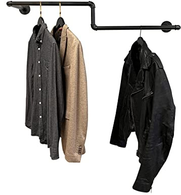 RSR Hangers Kleiderstange Industrial Design Wandgarderobe 100 cm x 30 cm für die Wand Schwarz Garderobenstange Schlafzimmer Flur Garderobe Wandmontage M50116