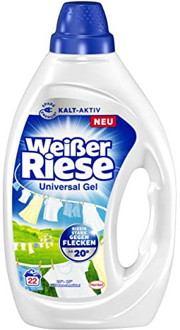 Weißer Riese Universal Gel (22 Waschladungen), Vollwaschmittel sorgt für strahlend saubere Wäsche & wirkt riesig stark gegen Flecken, Kalt-Aktiv schon ab 20° C, 100 % recycelbar*