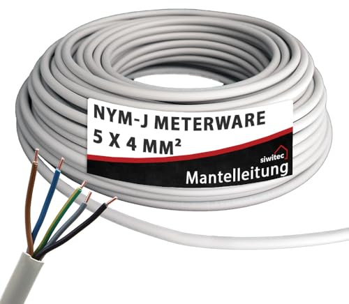 siwitec Cable NYM | NYM-J 5x4 mm² | Cable de 21 m | Meterware 3-100 m | Cable de alimentación personalizado | Cable de instalación | Tubo de manto - Hecho en Alemania