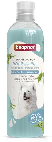 BEAPHAR - Shampoo Für Weißes Fell - Unterstützt Die Natürliche Fellfarbe - Hautfreundlich - Mit Grünem Tee Und Aloe Vera - Ph-Neutral - 0% Parabene, Silikone - Frischer Duft - Vegan - 250 ml