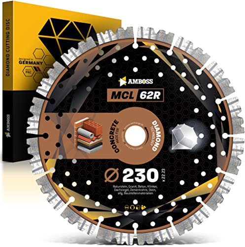 Amboss Diamant Trennscheibe Ø 230 mm x 22.23 MCL 62R - Trennen von Beton/Klinker/Granit/Natur Stein/Zementrohre/Dachziegel - Diamantscheibe/Diamanttrennscheibe Winkelschleifer