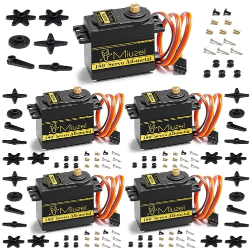Miuzei Digital Servo 15kg Metallgetriebe 180° RC Auto 1/10 Modellbau 5 Stk. | 0,13s/60°, 4,8-7,4V, PWM 0,5-2,5ms, Präzises Kupfer-Metallgetriebe, 320mm Kabel, für RC Modelle, Crawler, Robotik, Arduino