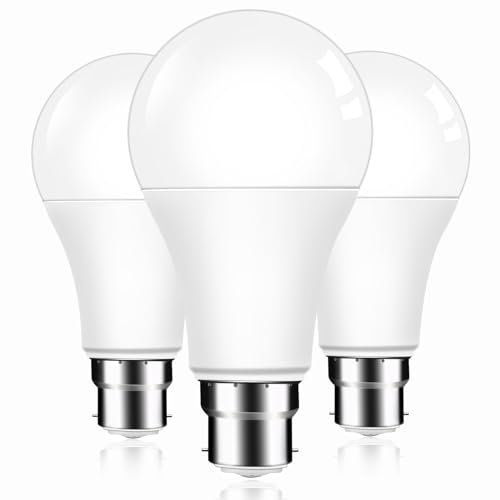 Caldarax Bayonet Light Bulbs 60W Equivalent, 9W B22 LED Bulbs Natural Cool White 4000K, 800LM A60 GLS BC Energy Saving Light Bulb, Non-Dimmable, 3 Pack
