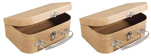 Rayher 67205000 18 x 12 x 6,5 cm, FSC zertifiziert, mit Metallgriff und Schnappverschluss, kleiner Koffer aus Pappmaché, Bastelkoffer, Utensilienkoffer, Pappmachébox, Natur (Packung mit 2)