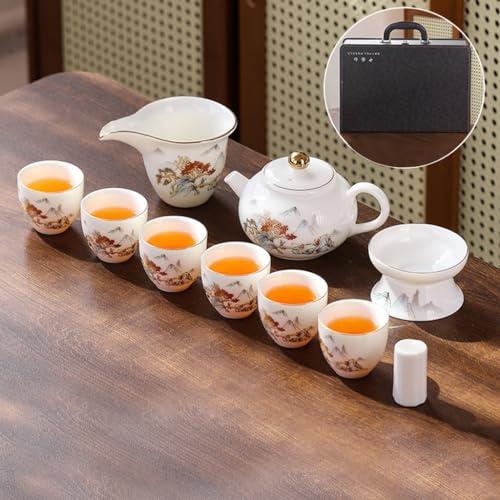 KLYso Juego De Té De Cerámica Blanco, Caja De Regalo Ligera De Lujo De Alta Gama, Tetera China, Tazón Cubierto, Taza De Té For El Hogar (Color : #B-11 piece set)