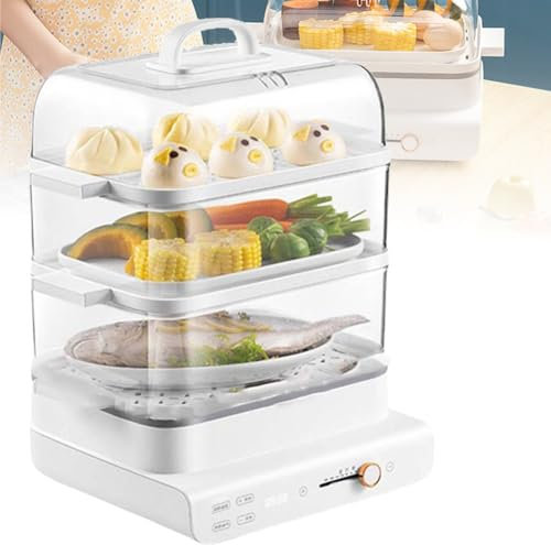 Petit cuiseur vapeur électrique transparent multifonctionnel à trois couches de grande capacité pour la cuisson des légumes à la vapeur, machine de cuisson à vapeur électrique pliable pour la cuisson