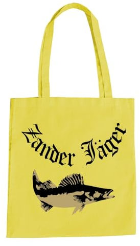 absenda Zander Jäger Baumwolltasche - Fischen Angeln Raubfisch Aal Wels Hecht Angel Gelb