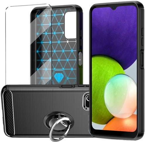 HuiYouMY 3-in-1 Case with Tempered Glass with Phone holder Ring for Honor 90 Lite Case Screen Protector for Honor 90 Lite, Slim Fit Soft TPU Shockproof Anti-Scratch Phone Case Cover - Black