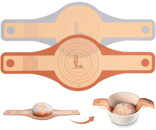 SUPER KICKEN 2PCS Silikon Bröd Sling Bakmatta för Holländsk Ugn med Extra Långa Handtag, Non Stick Surdegs Sling Återanvändbar Bröd Matta (Grå, Brun)