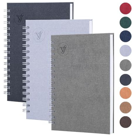 Victoria's Journals - Anteckningsbok A5, Inbunden A5 Linjerad Anteckningsbok med 8 mm radavstånd, 80 gsm, 120 sidor, 3-Paket, 14.8 x 5 x 21 cm, Grå