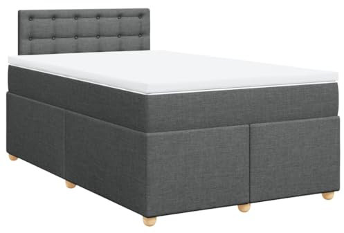 vidaXL Boxspringbett, Doppelbett mit LED Matratze Matratzenauflage, Bettgestell mit Lattenrost Kopfteil, Polsterbett Bett für Schlafzimmer, Dunkelgrau 120x200cm Stoff