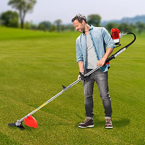 4 in1Rückentragbare Rasentrimmer 52cc - Leicht Benzin Motorsense Freischneider Set mit 40cm Schnittdurchmesser und Teleslopstiel Akku Rasentrimmer