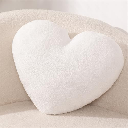 Herzkissen, Kuschelkissen Kinder Herzkissen, Weiche Flauschige Herzform Zierkissen Sofakissen, Plüsch Kissen Dekokissen für Kinderzimmer Schlafzimmer Deko (Weiß 30 X 45 CM)