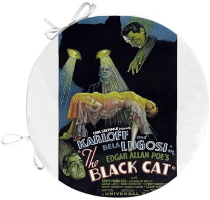 Fabulous Stuhlkissen, rund, Motiv: The Black Cat, altes Filmposter, Retro, Kinoposter, Vintage, 40 cm