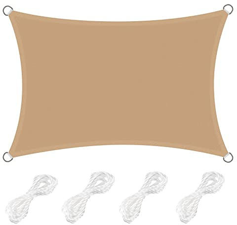 Wasserfestes Sonnensegel, mit UV-Block, für Außenbereich, Garten, Terrasse, quadratisch/rechteckig, Überdachung für Whirlpool, Unterschlupf, Sandgelb, 3 x 3 m